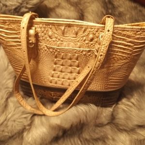 Brahmin Bag, multi color beige/brown with  yellow gold trim